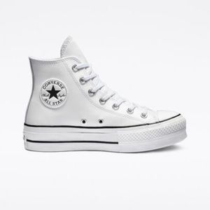White leather platform converse